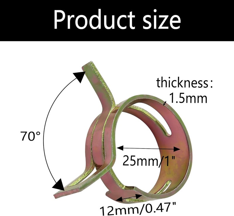 AUXBC 5Pcs 1Inch Spring Band Type Fuel Hose Clamps, 25mm Silicone Vacuum Hose Pipe Clamp Fasteners, Water Pipe Air Tube Clamps, Fit 25-30mm OD Hose - Image 2
